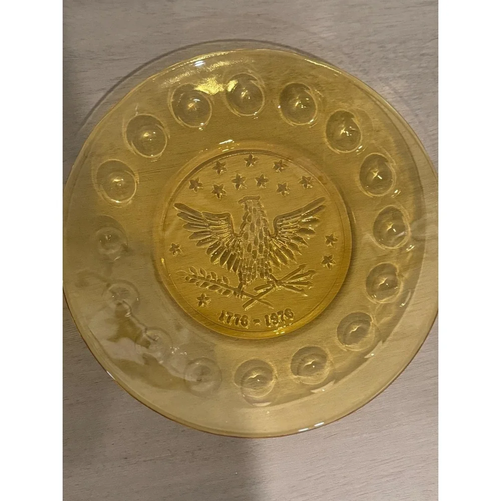 1976 Bicentennial Plates Set of 4‎ Anchor Shocking Amber Glass Vintage